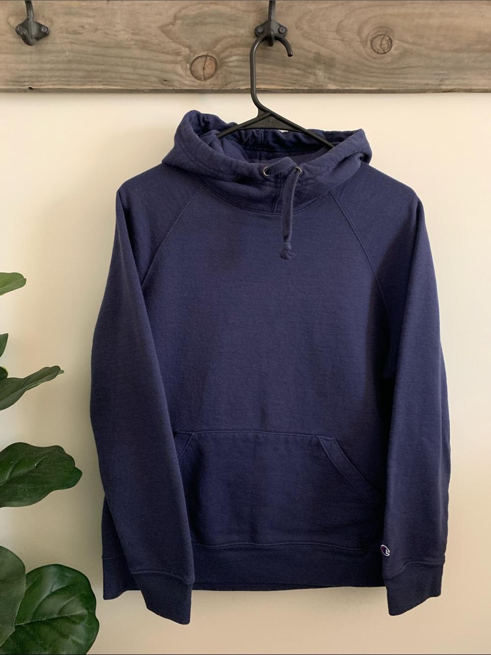 Champion Navy Pullover Hoodie with Kangaroo Pocket For Woman